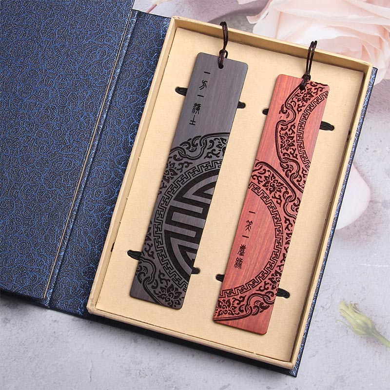 Marque-page zen en bois d'ébène avec coffret cadeau en bois de santal rouge