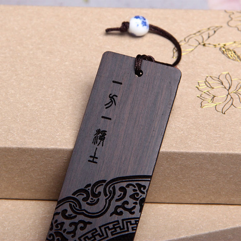 Marque-page zen en bois d'ébène avec coffret cadeau en bois de santal rouge