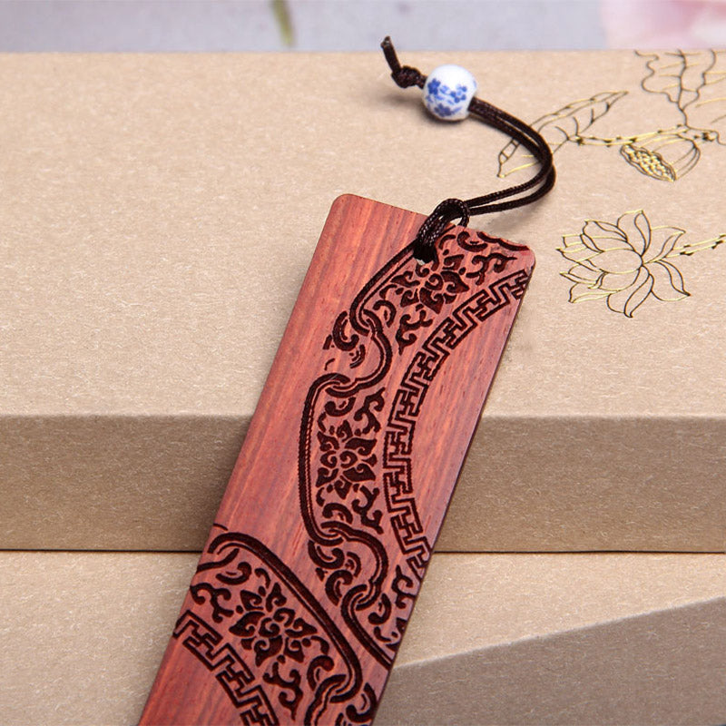 Marque-page zen en bois d'ébène avec coffret cadeau en bois de santal rouge