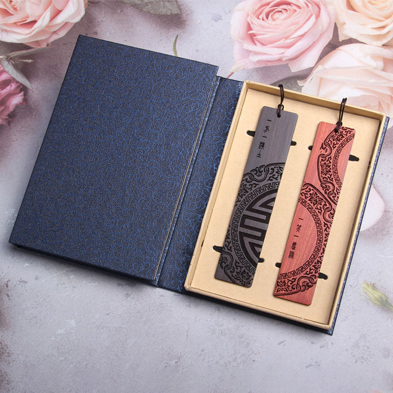 Marque-page zen en bois d'ébène avec coffret cadeau en bois de santal rouge