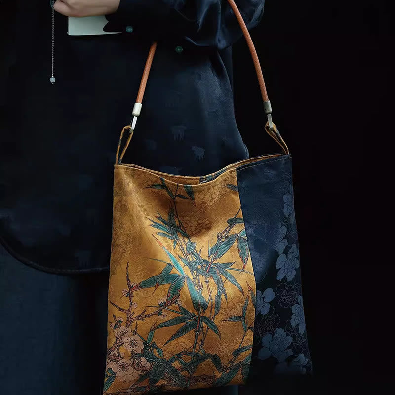 33cm Spiritual Bamboo Leaves Shoulder Bag with Buckle