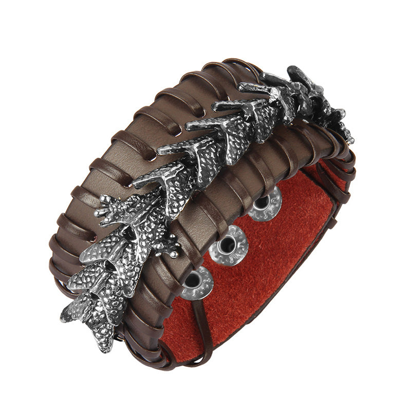 Dragon Leather Protection Weave Bracelet for Strength and Luck