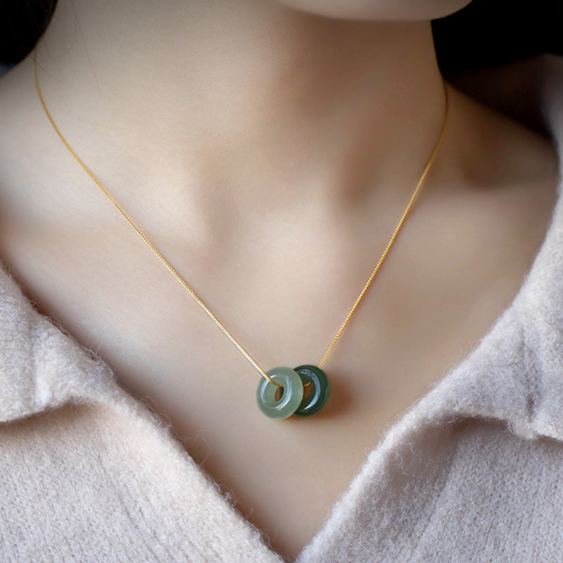 14mm Natural Jade & Cyan Jade Peace Necklace for Luck & Abundance