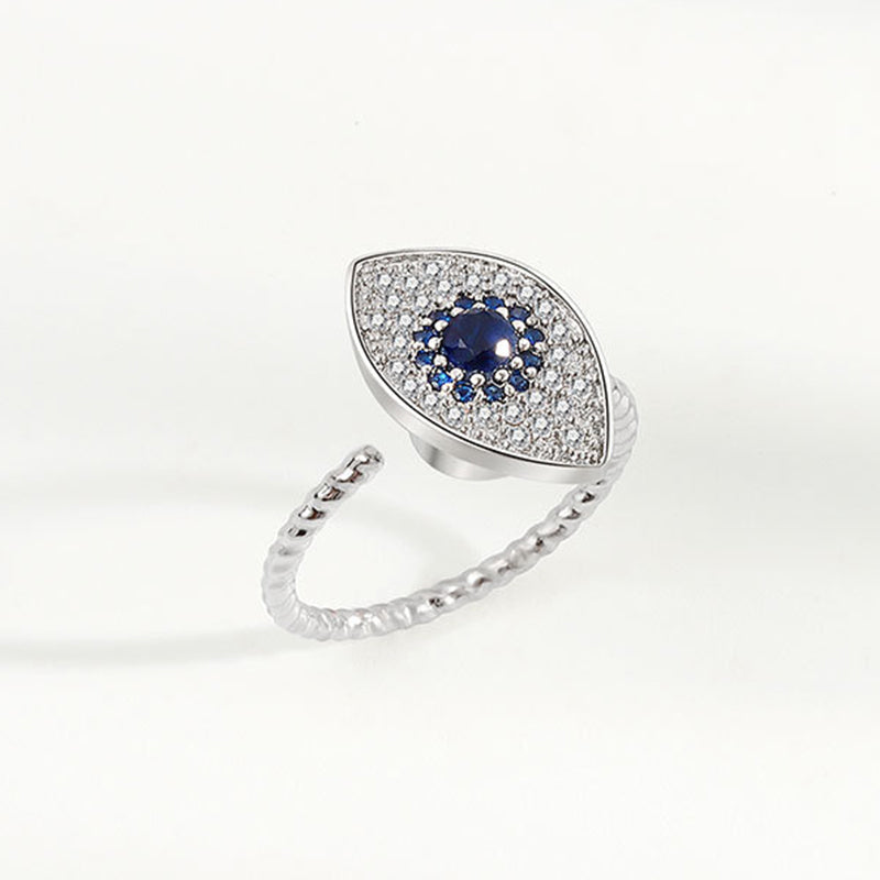 Adjustable 925 Sterling Silver Evil Eye Protection Ring