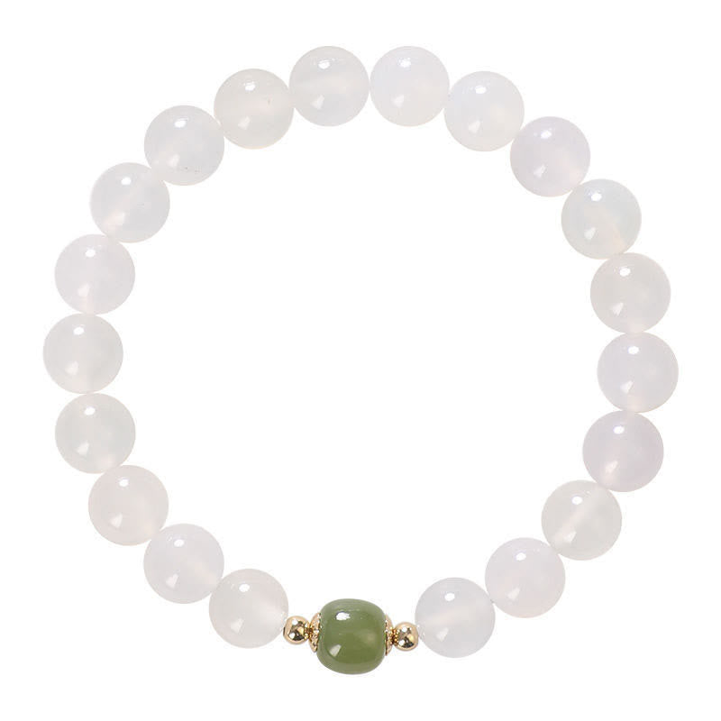 Bracelet porte-bonheur en jade et agate blanche de 8 mm pour la positivité