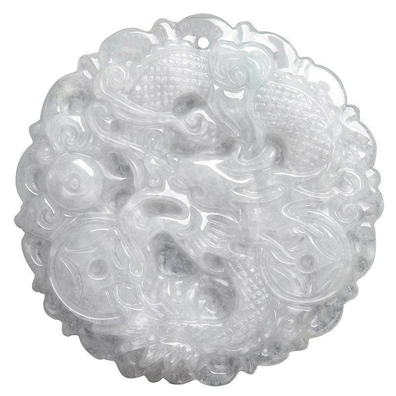 Collier Dragon de Jade Blanc Pendentif de Protection 49mm