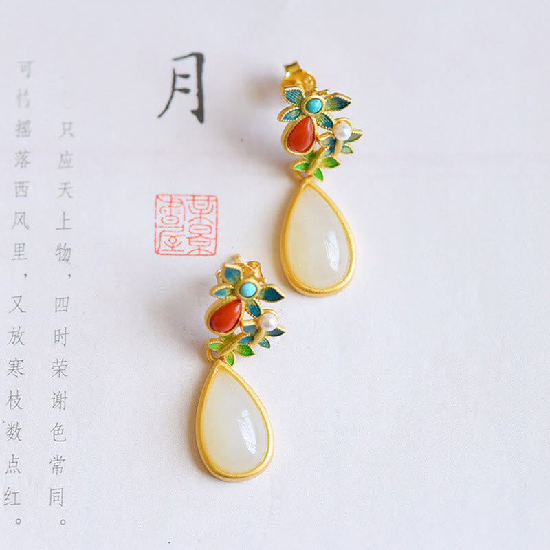 White Jade Butterfly Protection Drop Earrings 3.2cm