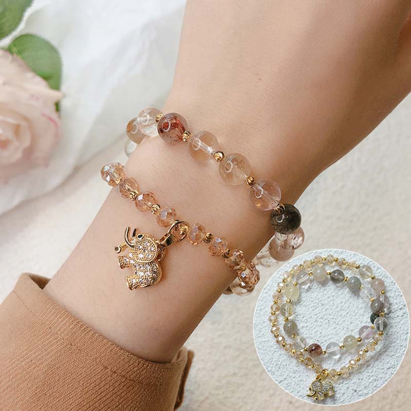 Rose Quartz Elephant Healing Energy Charm Bracelet