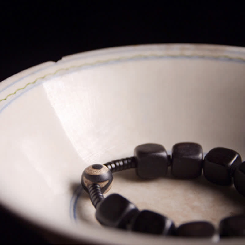 Unisex Ebony Wood Dzi Bead Spiritual Bracelet for Strength