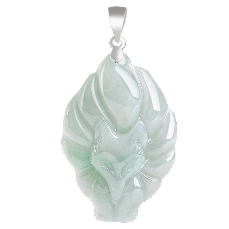 925 Sterling Silver Jade Necklace Nine Tailed Fox for Prosperity