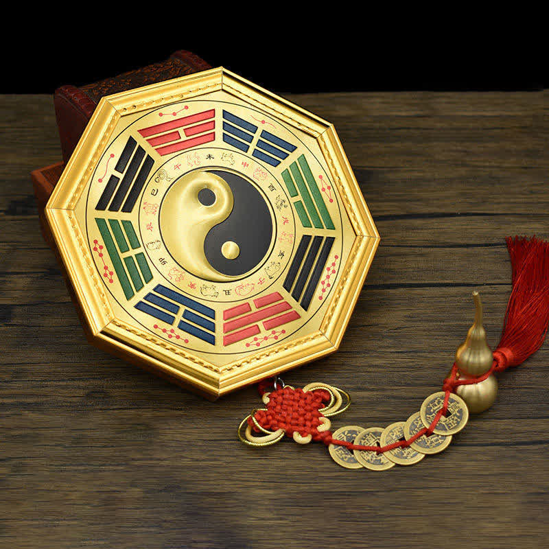Bagua Map Feng Shui Balance Energy with Five Emperor Coins 17.5cm