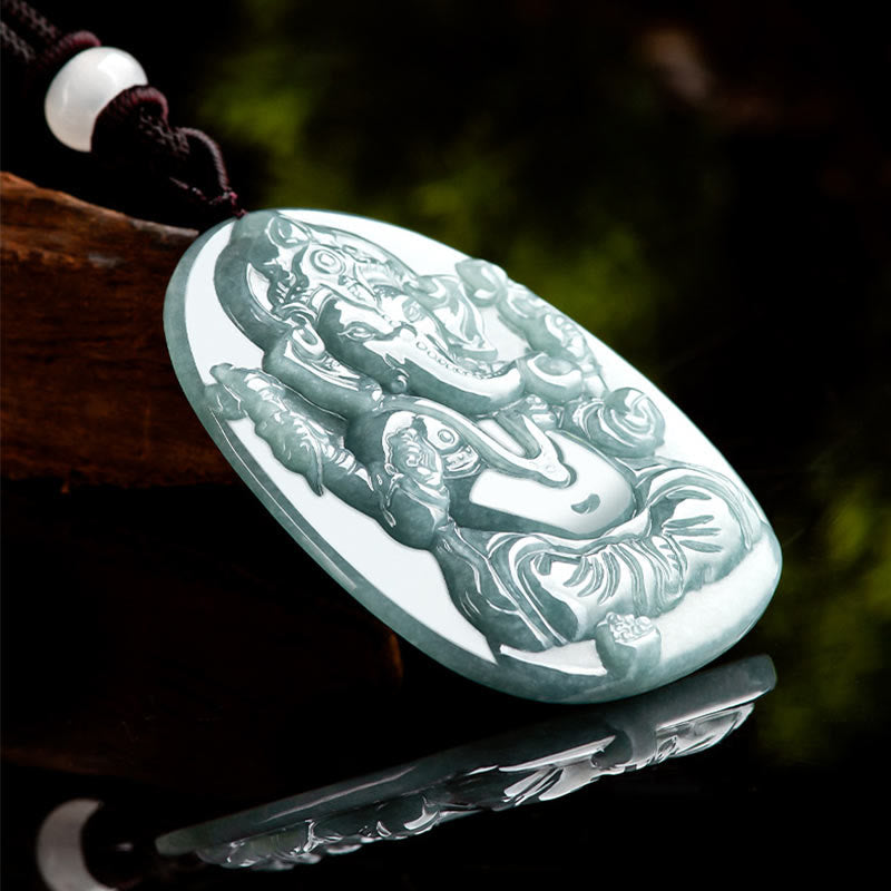 Collier de protection Ganesh en jade naturel | Amulette éléphant