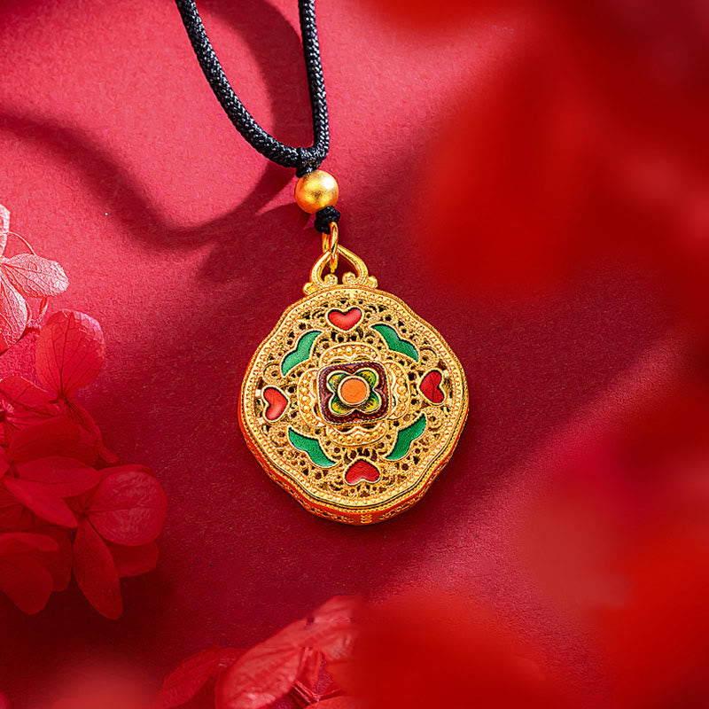 Copper Flower Love Heart Spiritual Necklace Pendant