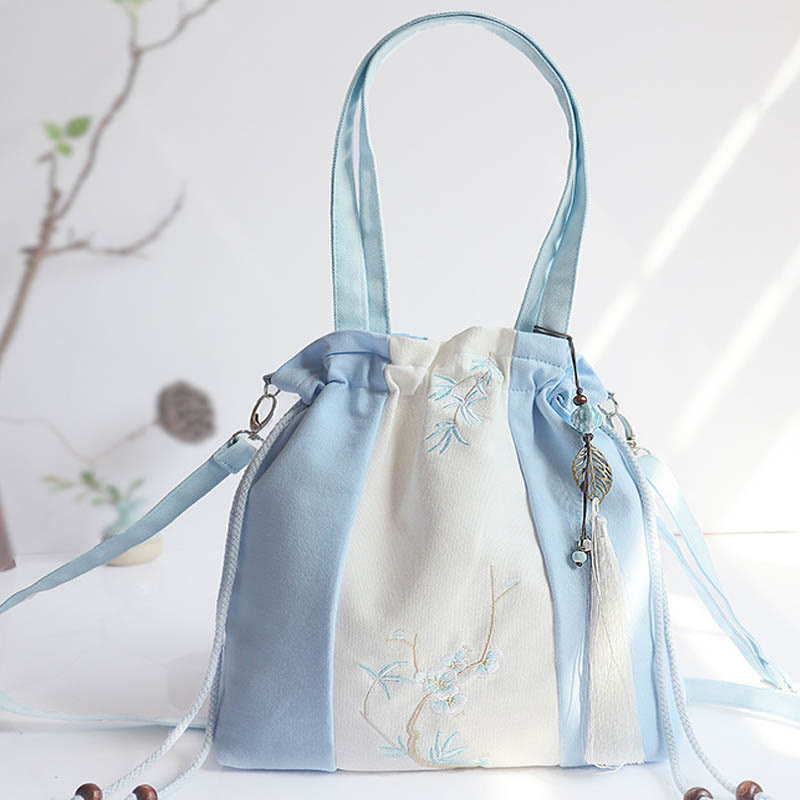Embroidered Cherry Blossom Canvas Tote Bag 28x30cm