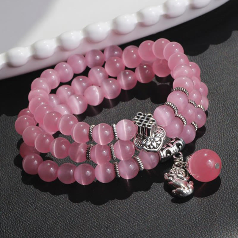 8mm Chrysoberyl Cat Eye PiXiu Triple Wrap Support Bracelet