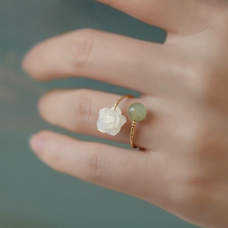 14K Gold Plated Tridacna Stone Jade Blessing Ring Adjustable