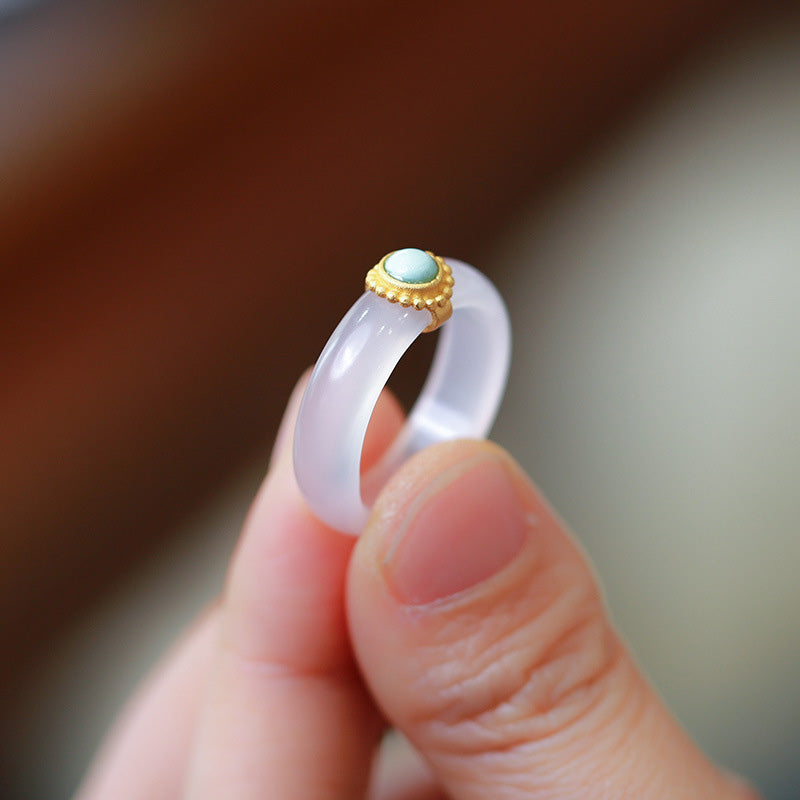 Cyan Jade & Red Agate Luck Protection Ring | Agate Rings