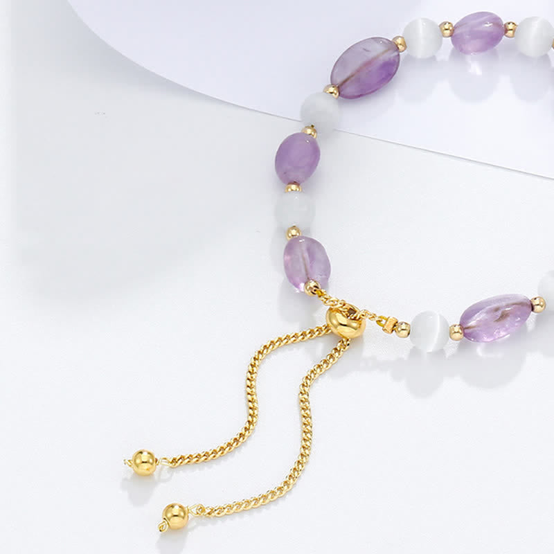 Bracelet de conscience spirituelle en améthyste avec cristal rose et quartz