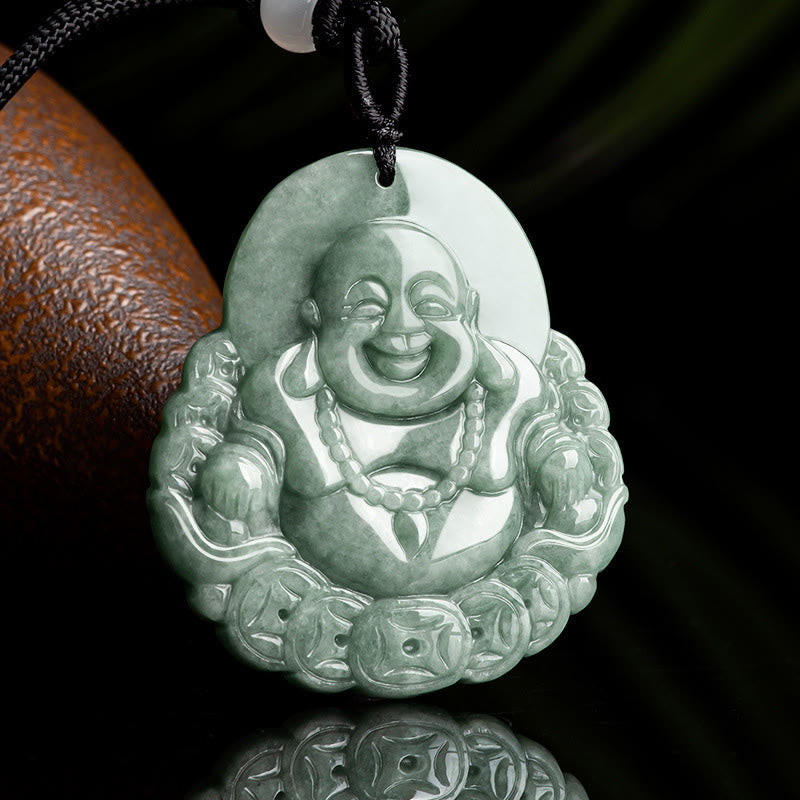 Collier pendentif Bouddha rieur en jade naturel Abondance