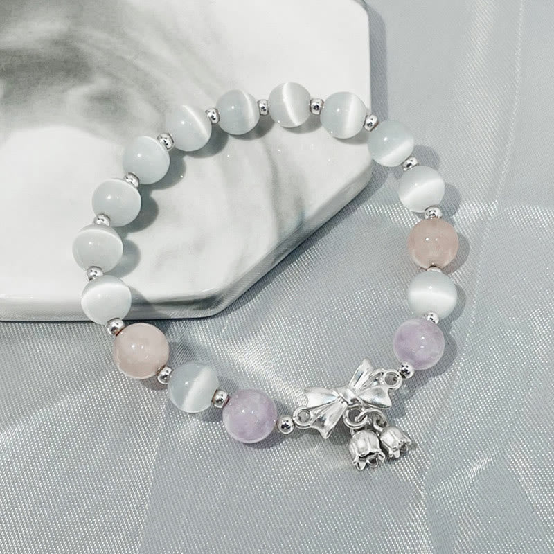 Bracelet en améthyste œil de chat et lavande 8 mm