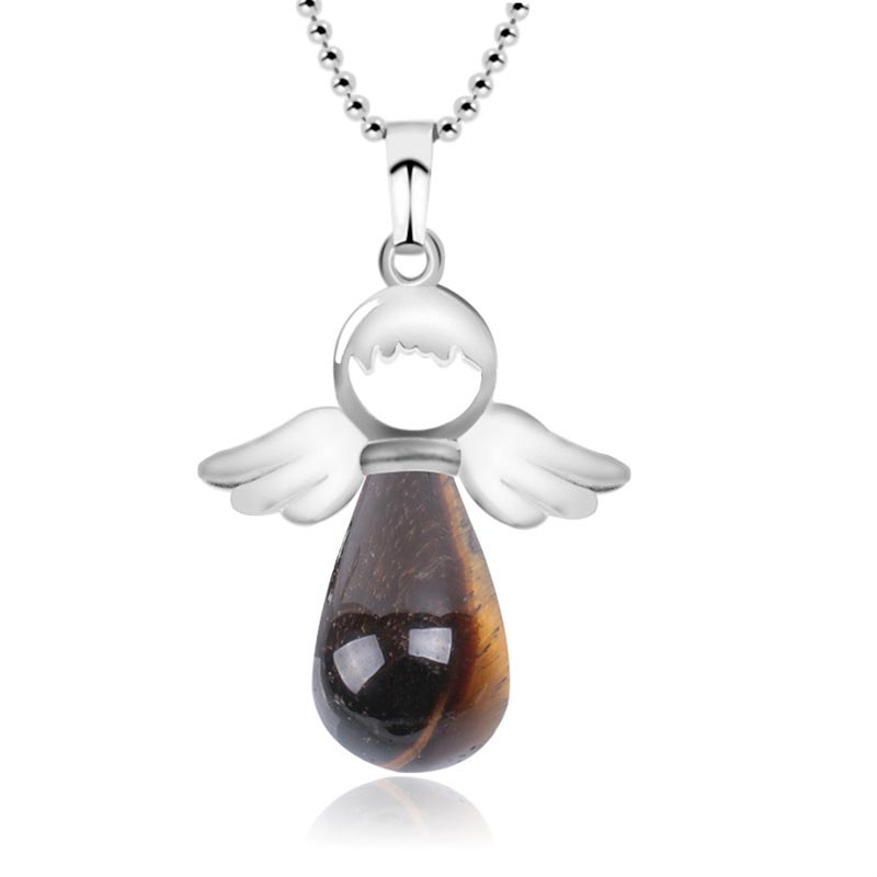 Natural Crystal Luck Necklace with Angel Wings Pendant