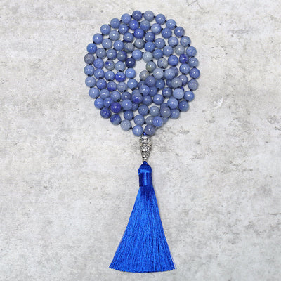 Collier Mala 108 perles en aventurine bleue pour la méditation