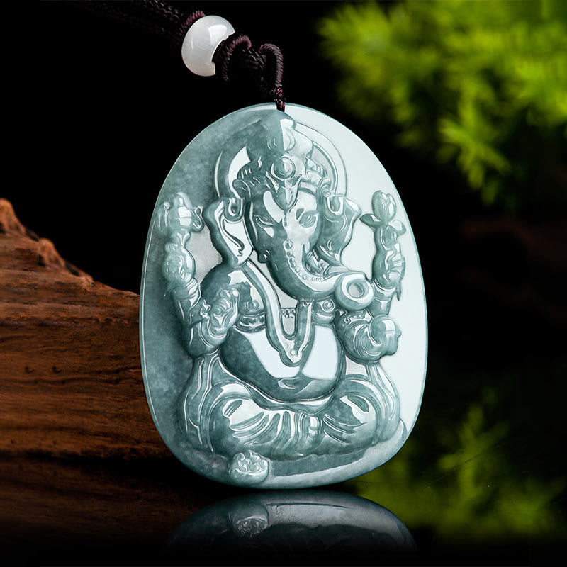 Collier de protection Ganesh en jade naturel | Amulette éléphant