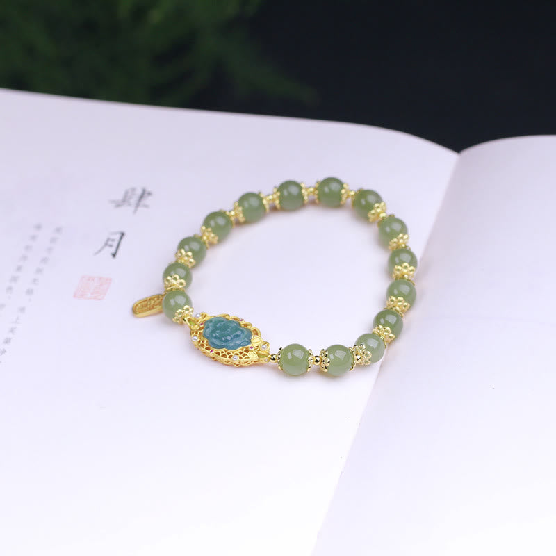 14K Gold Plated Sterling Silver Hetian Jade Luck Bracelet