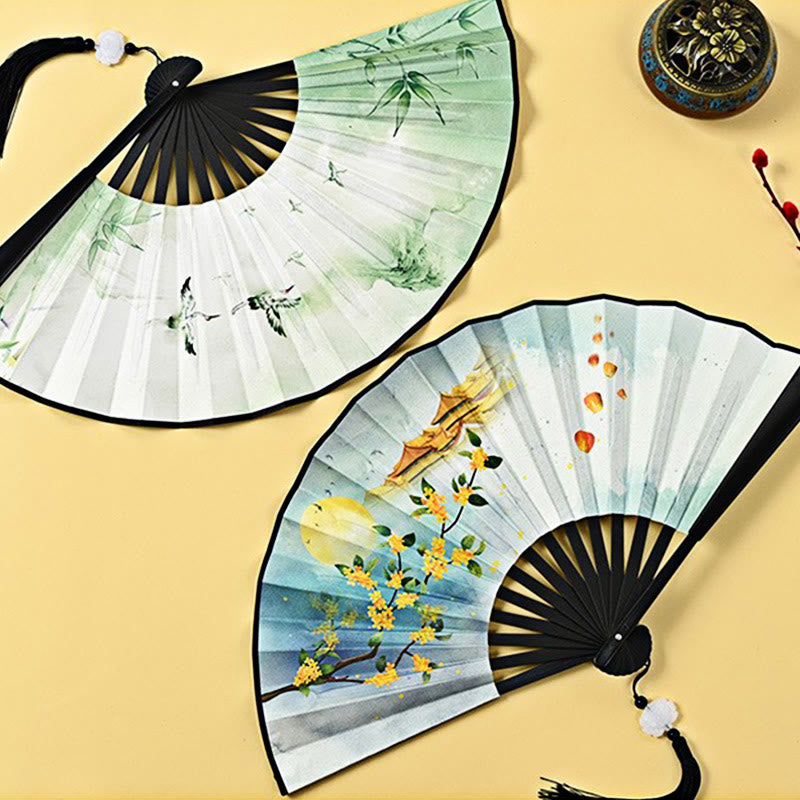 Élégant éventail chinois pliable | Éventail à main vintage avec pompon