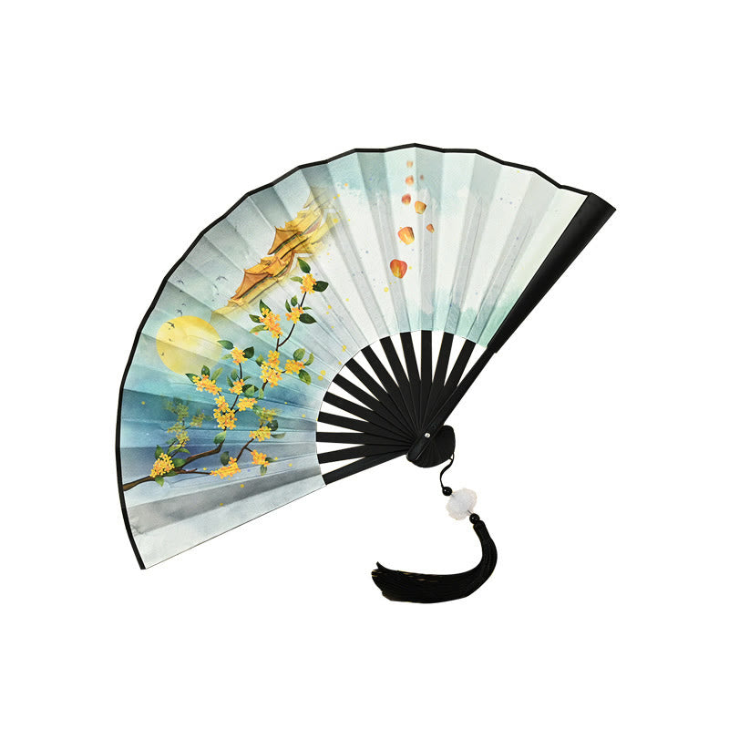 Élégant éventail chinois pliable | Éventail à main vintage avec pompon