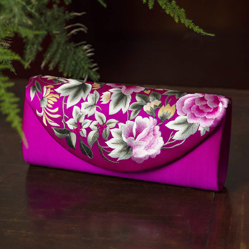 Sac bandoulière élégant brodé Su | Sac à main floral de 24 cm