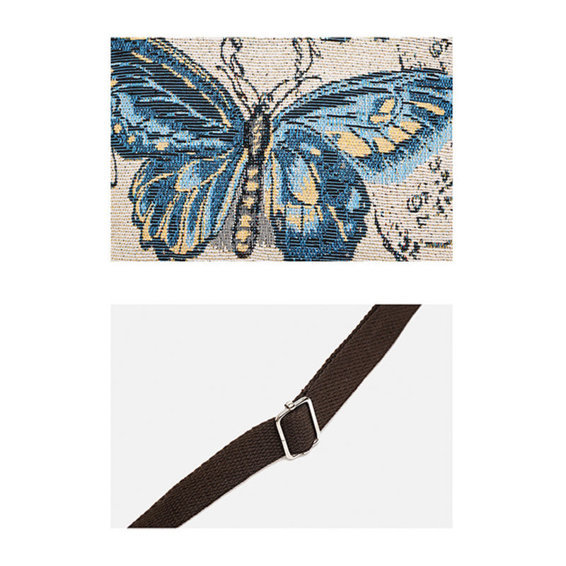 Sac fourre-tout spirituel en toile brodée avec motif éléphant et papillon