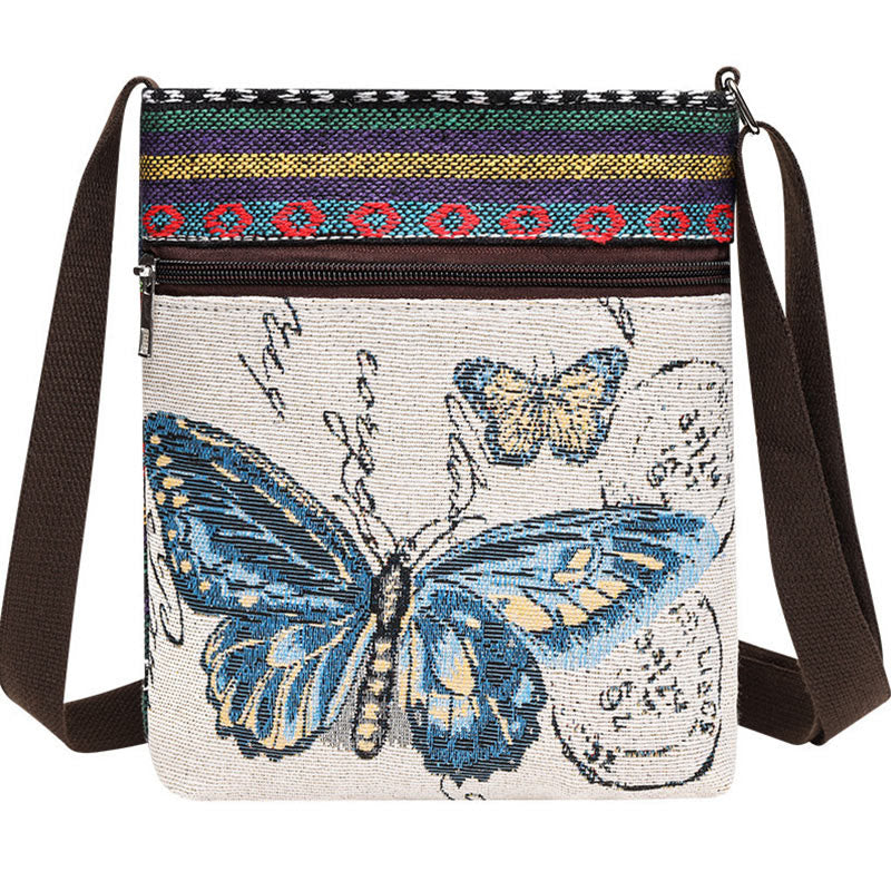 Sac fourre-tout spirituel en toile brodée avec motif éléphant et papillon