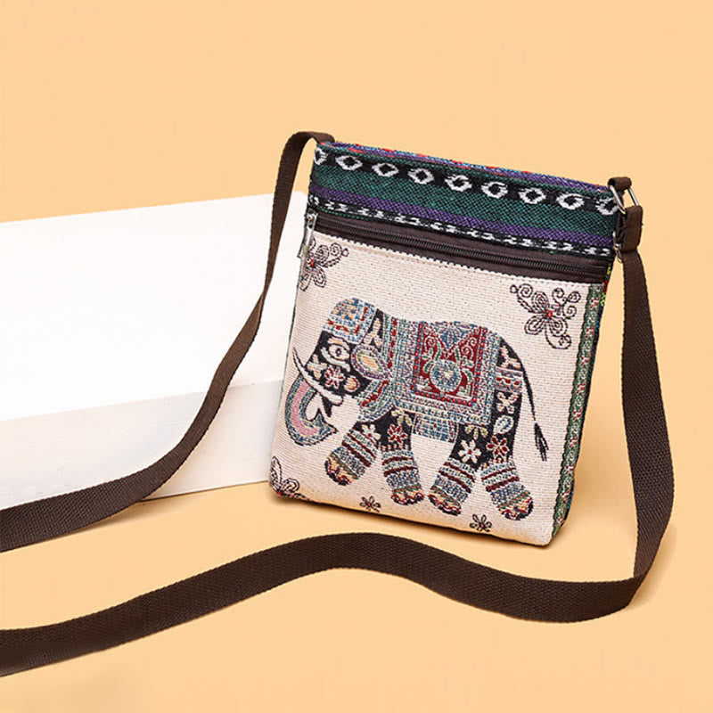 Sac fourre-tout spirituel en toile brodée avec motif éléphant et papillon
