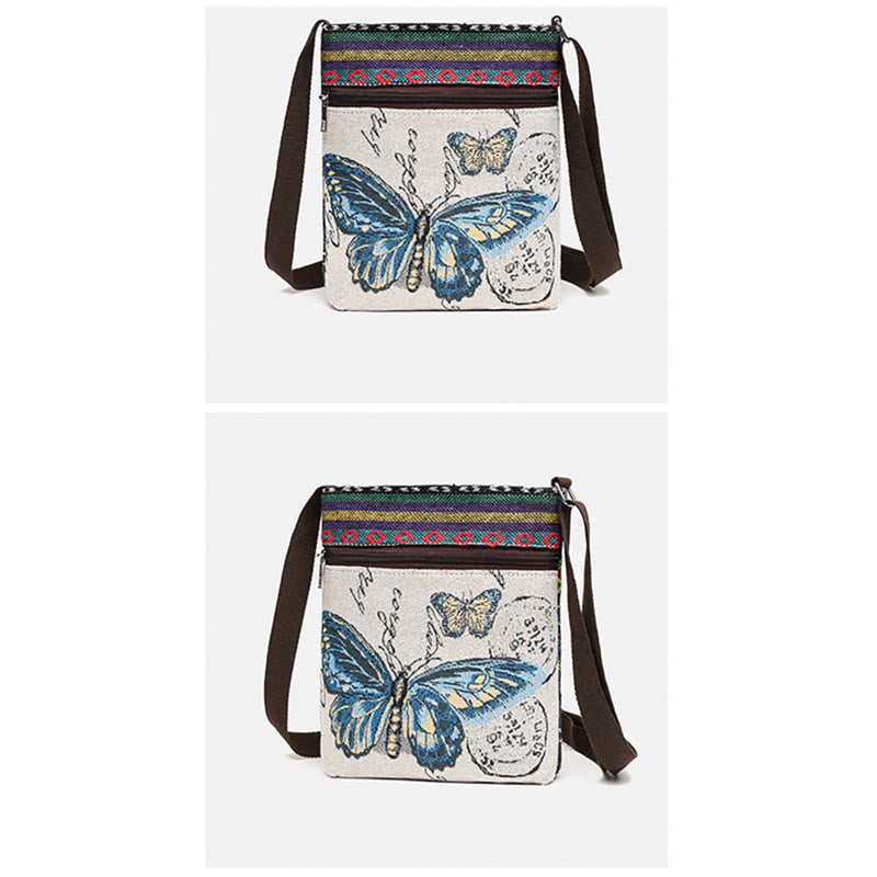 Sac fourre-tout spirituel en toile brodée avec motif éléphant et papillon