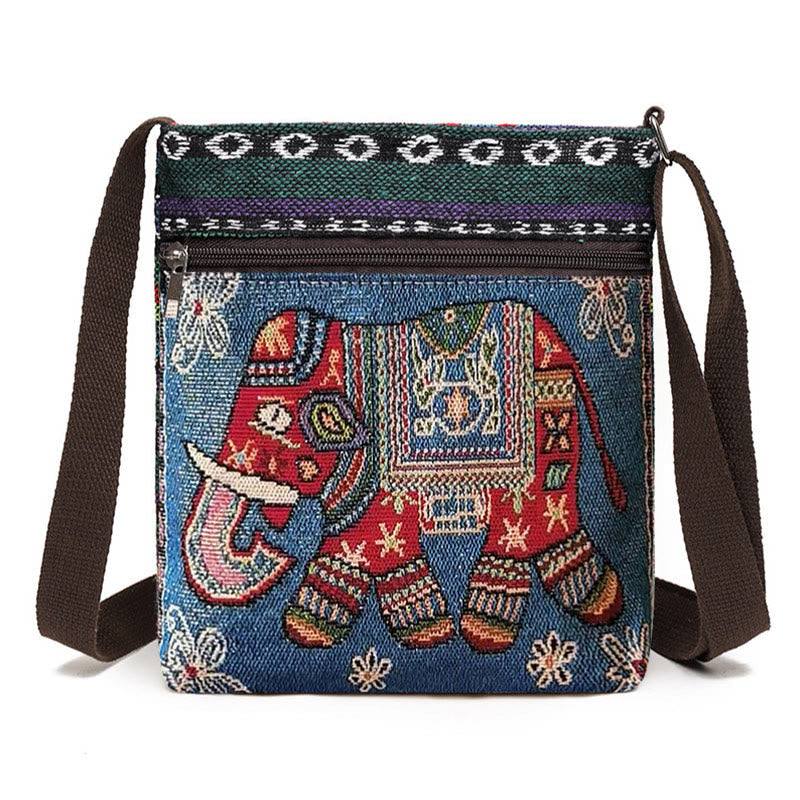 Sac fourre-tout spirituel en toile brodée avec motif éléphant et papillon