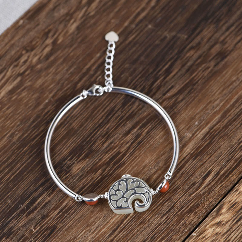 Parure de bijoux en argent 925 et jade Hetian éléphant