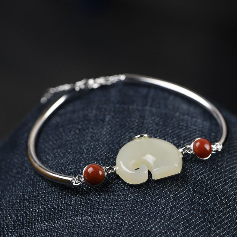 Parure de bijoux en argent 925 et jade Hetian éléphant