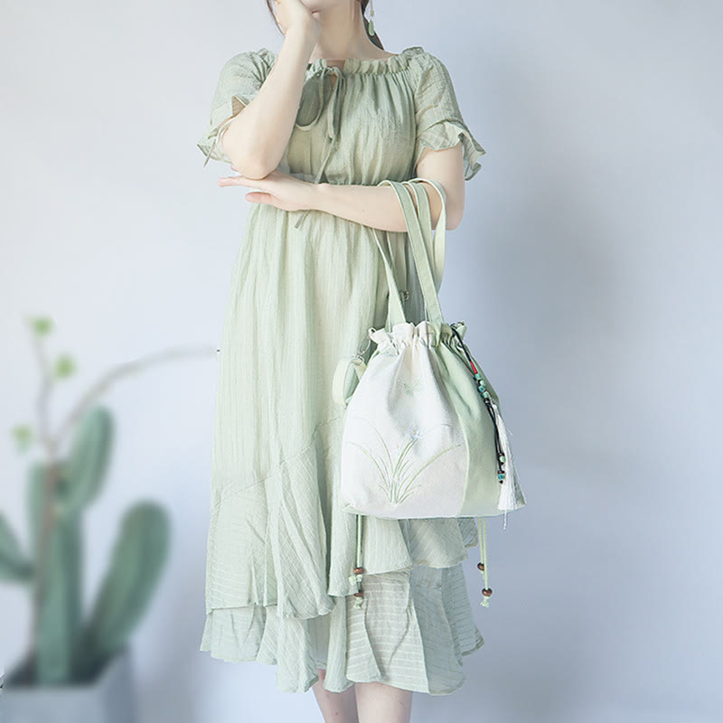 Sac fourre-tout en toile brodée de fleurs de cerisier 28 x 30 cm