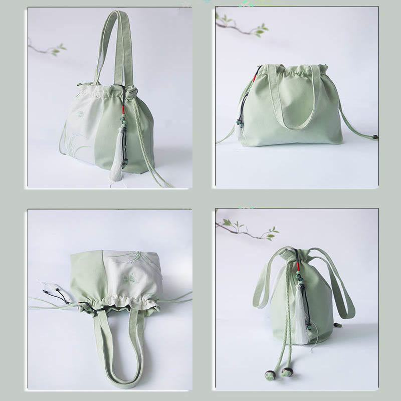 Sac fourre-tout en toile brodée de fleurs de cerisier 28 x 30 cm