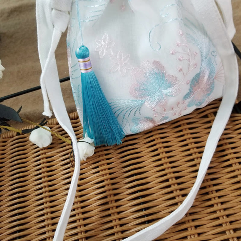 Sac bandoulière en toile brodée de fleurs de cerisier 15 x 22 cm