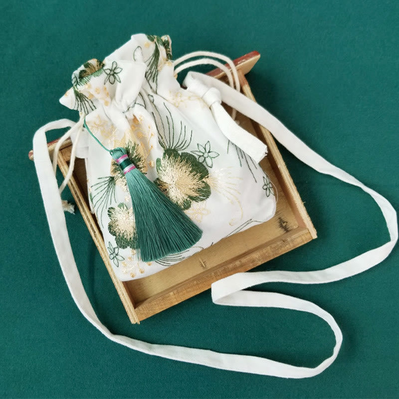 Sac bandoulière en toile brodée de fleurs de cerisier 15 x 22 cm