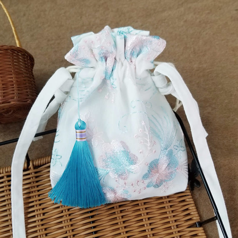 Sac bandoulière en toile brodée de fleurs de cerisier 15 x 22 cm