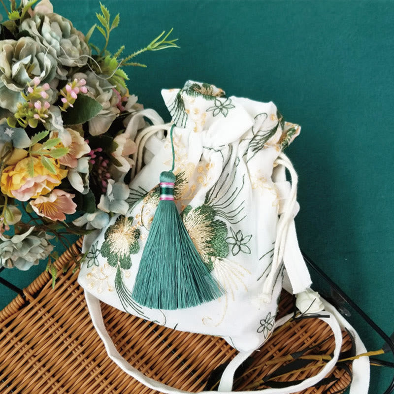 Sac bandoulière en toile brodée de fleurs de cerisier 15 x 22 cm