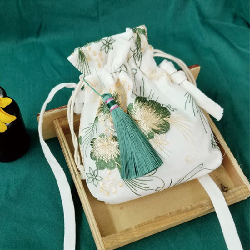 Sac bandoulière en toile brodée de fleurs de cerisier 15 x 22 cm