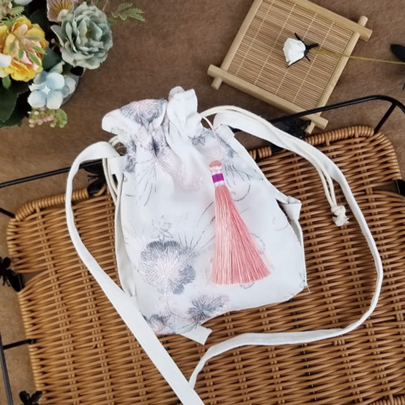 Sac bandoulière en toile brodée de fleurs de cerisier 15 x 22 cm