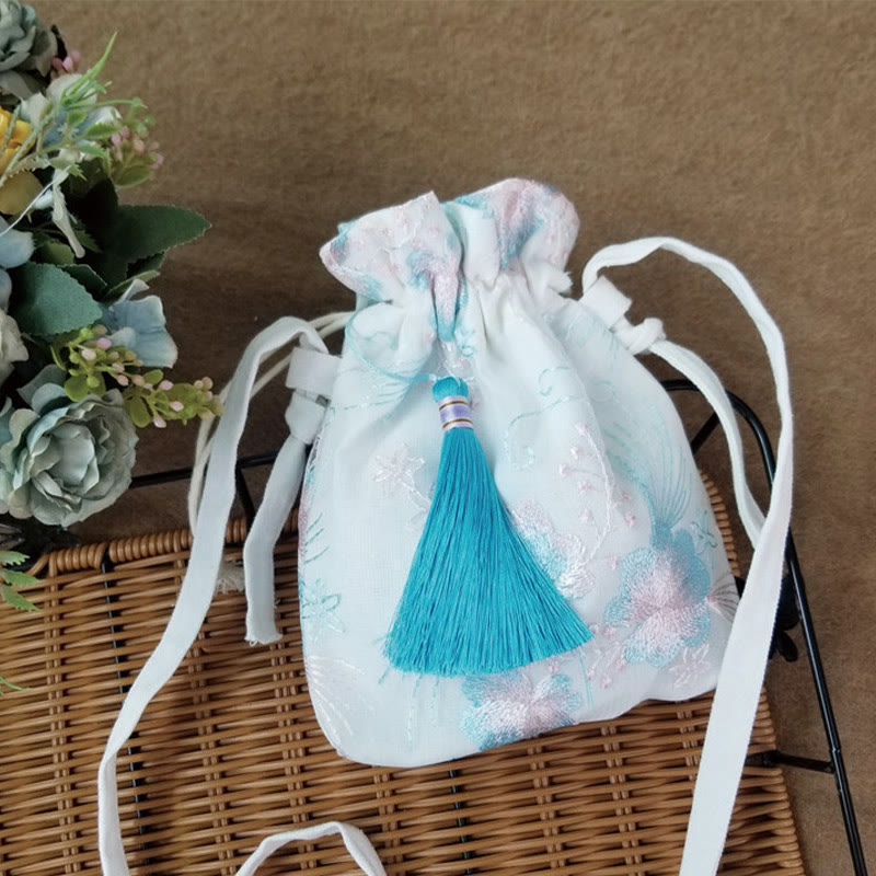 Sac bandoulière en toile brodée de fleurs de cerisier 15 x 22 cm