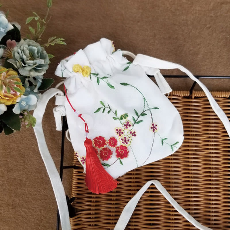 Sac bandoulière en toile brodée de fleurs de cerisier 15 x 22 cm