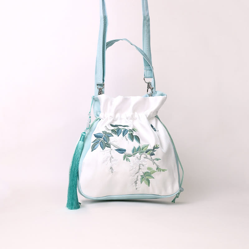 Sac fourre-tout en coton et lin brodé avec des fleurs de glycine