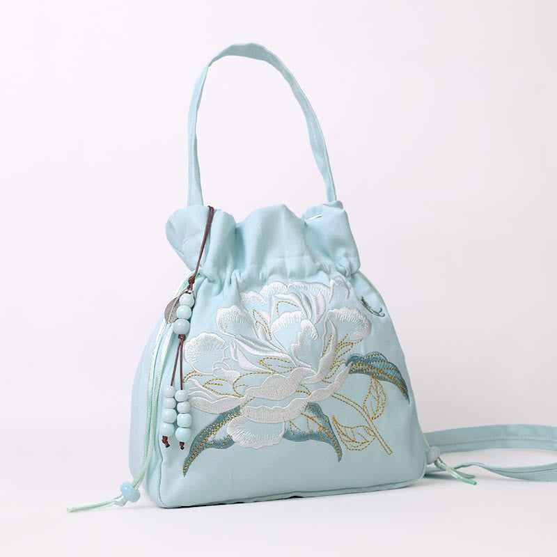 Sac fourre-tout en coton et lin brodé avec des fleurs de glycine